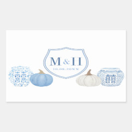Chinoiserie Pumpkins Blue & White Wedding Logo Rechteckiger Aufkleber