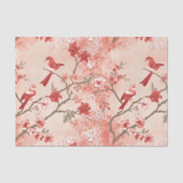 Chinoiserie Red Bird Asian Pink Blume Decoupage Seidenpapier