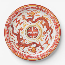 Chinoiserie Red Gold Imperial Dragon Imitats China Pappteller