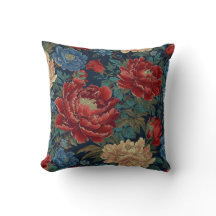 Chinoiserie Red Peony Floral Throw Kissendecke