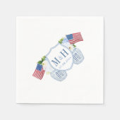 Chinoiserie Red White Blue Monogram Wedding Party Serviette (Vorderseite)