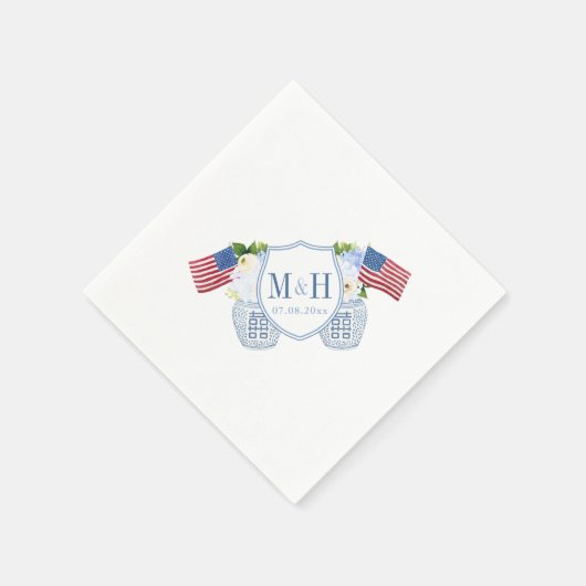Chinoiserie Red White Blue Monogram Wedding Party Serviette (Ecke)