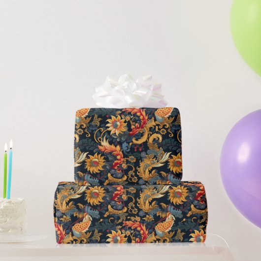 Chinoiserie Red Yellow Blue Pattern Geschenkpapier (Partygeschenke)
