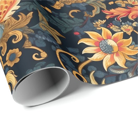 Chinoiserie Red Yellow Blue Pattern Geschenkpapier (Rolleneckpunkt)