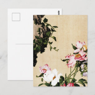 Chinoiserie Rosa Päonien- und Gelehrtenfelsen-Male Postkarte