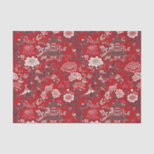 Chinoiserie Rot Pink Blumenmalerei Decoupage Seidenpapier