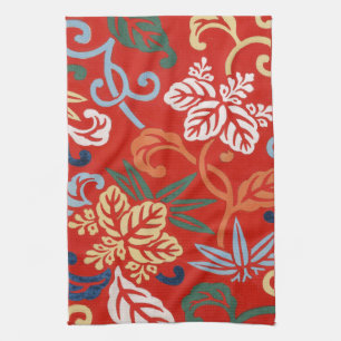 Chinoiserie Rote Hawaiianische Blumenmuster Japani Geschirrtuch