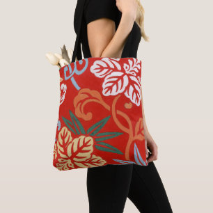 Chinoiserie Rote Hawaiianische Blumenmuster Japani Tasche