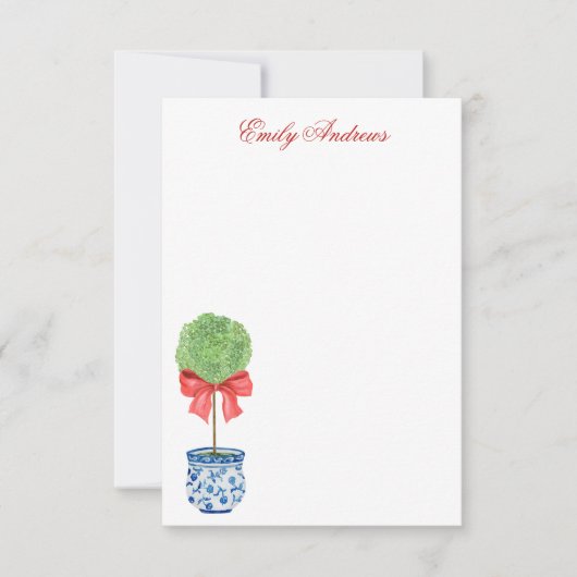 Chinoiserie Roter Bow Topiary Dankeskarte (Vorderseite)