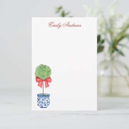 Chinoiserie Roter Bow Topiary Dankeskarte (Stehend Vorderseite)