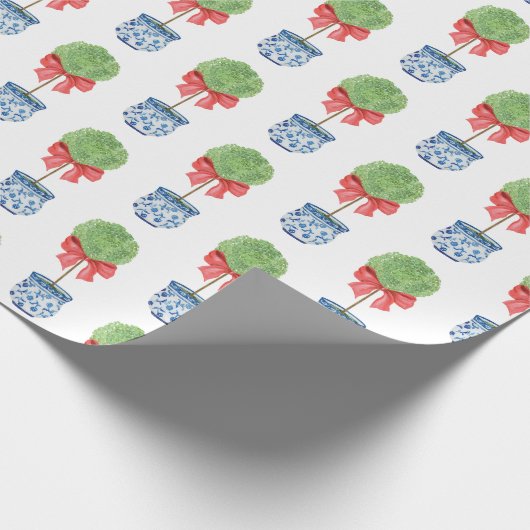 Chinoiserie Roter Bow Topiary Geschenkpapier (Ecke)
