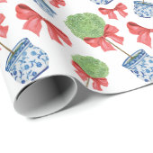 Chinoiserie Roter Bow Topiary Geschenkpapier (Rolleneckpunkt)