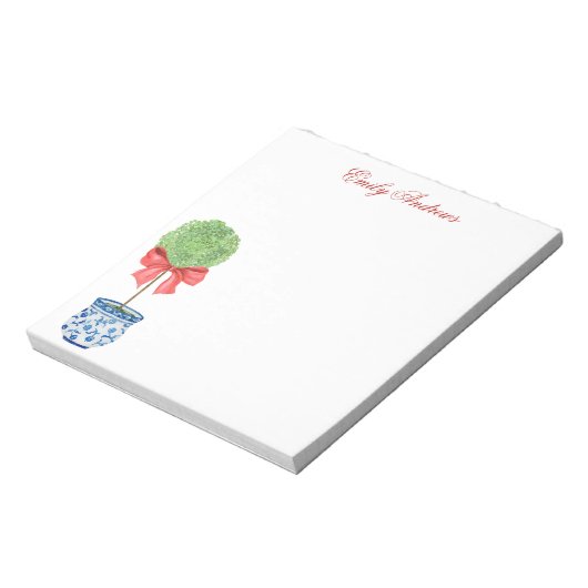 Chinoiserie Roter Bow Topiary Notizblock (Rotiert)