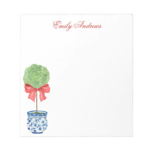 Chinoiserie Roter Bow Topiary Notizblock