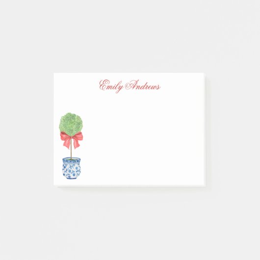 Chinoiserie Roter Bow Topiary Post-it Klebezettel (Vorderseite)