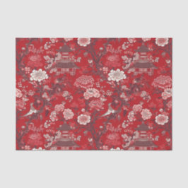 Chinoiserie Rotes Rosa Blumengemälde Dekoupage Seidenpapier