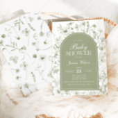 Chinoiserie Sage Green Floral Baby Dusche Einladung