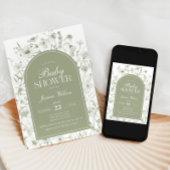 Chinoiserie Sage Green Floral Baby Dusche Einladung