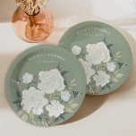 Chinoiserie Sage Green Floral Bird Hochzeit Pappteller<br><div class="desc">Schönes chinoiserie-inspiriertes Design mit eleganten Weiß-Blume und Vögeln in Weiß und Weiß.</div>