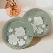 Chinoiserie Sage Green Floral Bird Hochzeit Pappteller