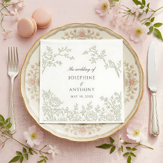 Chinoiserie Sage Green Florale Hochzeitsservietten Serviette