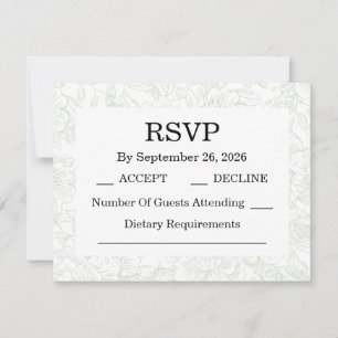 Chinoiserie Sage Green Peony RSVP Cards Karte
