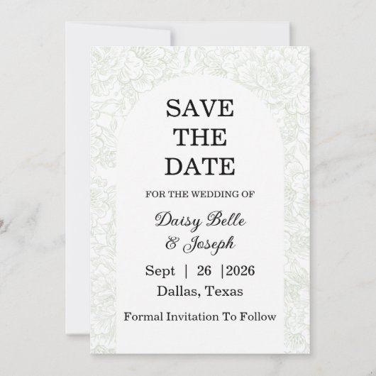 Chinoiserie Sage Green Peony Save The Date (Vorderseite)