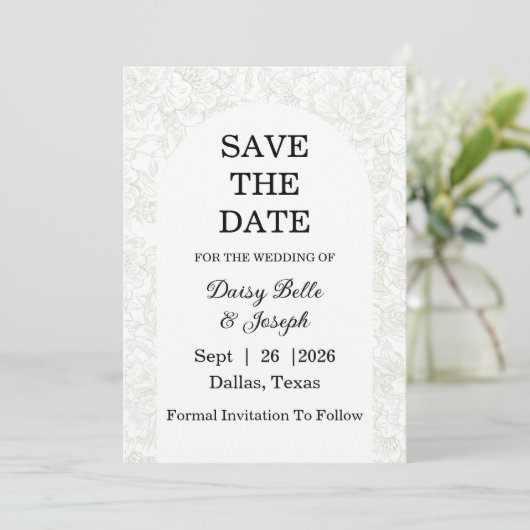 Chinoiserie Sage Green Peony Save The Date (Stehend Vorderseite)