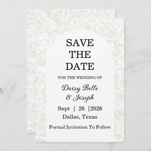 Chinoiserie Sage Green Peony Save The Date (Vorne/Hinten)