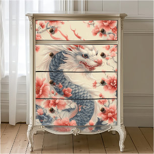 Chinoiserie Sakura Drache   Schiefer & Rosa Upcycl Seidenpapier