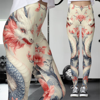 Chinoiserie Sakura Dragon | Soft Pink Floral Leggings