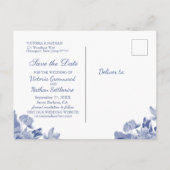 Chinoiserie Save the Date Blau und Weiß Postkarte (Rückseite)