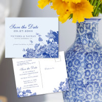 Chinoiserie Save the Date Blau und Weiß