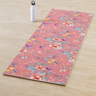 Chinoiserie Schmetterlinge, Blume Lachs rosa Yogamatte
