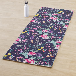 Chinoiserie Schmetterlinge, Vögel Blume marineblau Yogamatte