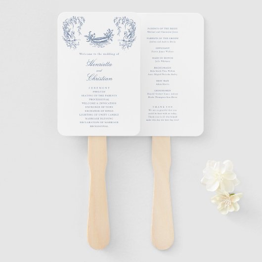 Chinoiserie-Schwäne Blau Weiße Hochzeitsprogramm-F Fächer (Vorne und Hinten)