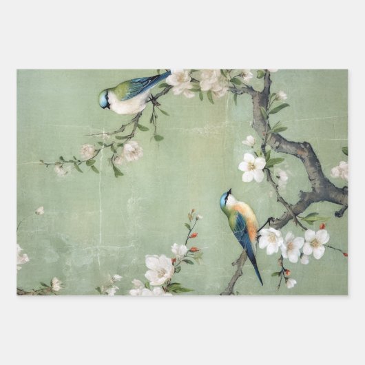 Chinoiserie Sea Blue Grüntöne Hintergrund Geschenkpapier Set (Vorderseite 3)