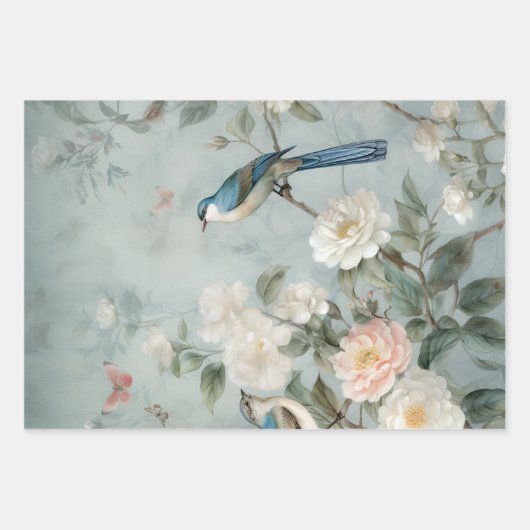 Chinoiserie Sea Blue Grüntöne Hintergrund Geschenkpapier Set (Vorderseite 2)