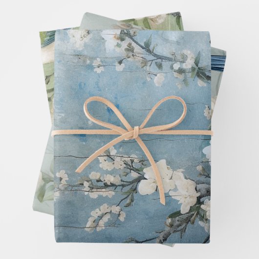 Chinoiserie Sea Blue Grüntöne Hintergrund Geschenkpapier Set (Beispiel)