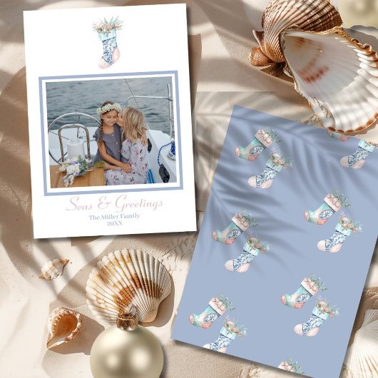 Chinoiserie Seashell Weihnachts-Strumpf-Foto Feiertagskarte