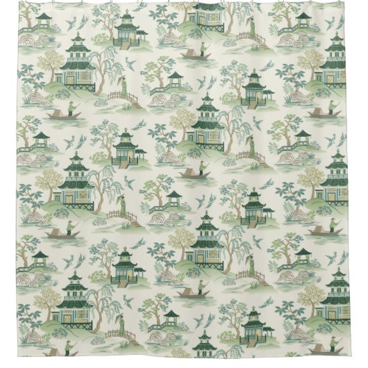 Chinoiserie Soft Green Duschvorhang (Vorderseite)