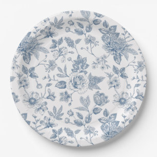 Chinoiserie staubblau vintage Blumen Baby Shower Pappteller