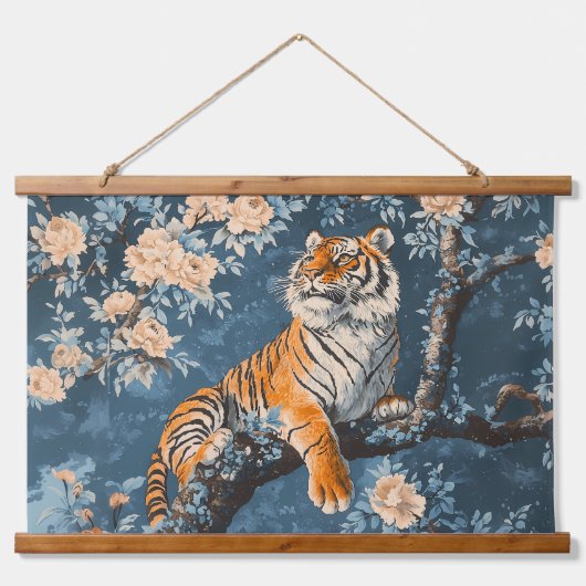 Chinoiserie Style Tiger Wandteppich Mit Holzrahmen (Vorne)
