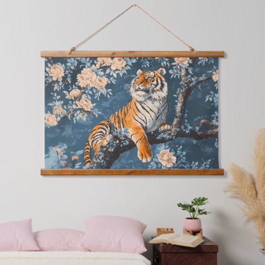 Chinoiserie Style Tiger Wandteppich Mit Holzrahmen (Schlafzimmer)