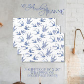 Chinoiserie Swallow Bird Blue und White Decoupage Geschenkpapier Set
