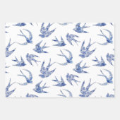 Chinoiserie Swallow Bird Blue und White Decoupage Geschenkpapier Set (Vorderseite 2)