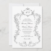 Chinoiserie swan all in one Wedding Invitation Einladung (Vorderseite)