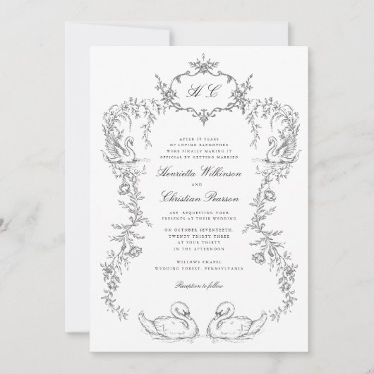Chinoiserie swan all in one Wedding Invitation Einladung (Vorderseite)