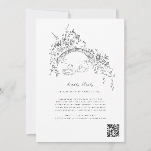 Chinoiserie swan all in one Wedding Invitation Einladung (Rückseite)