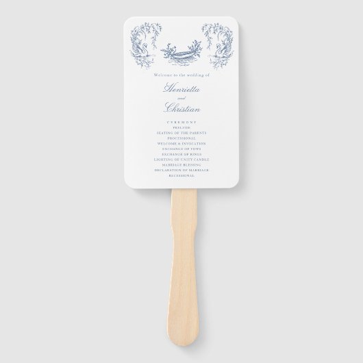 Chinoiserie Swans Blue White Wedding Program Fans Fächer (Vorderseite)